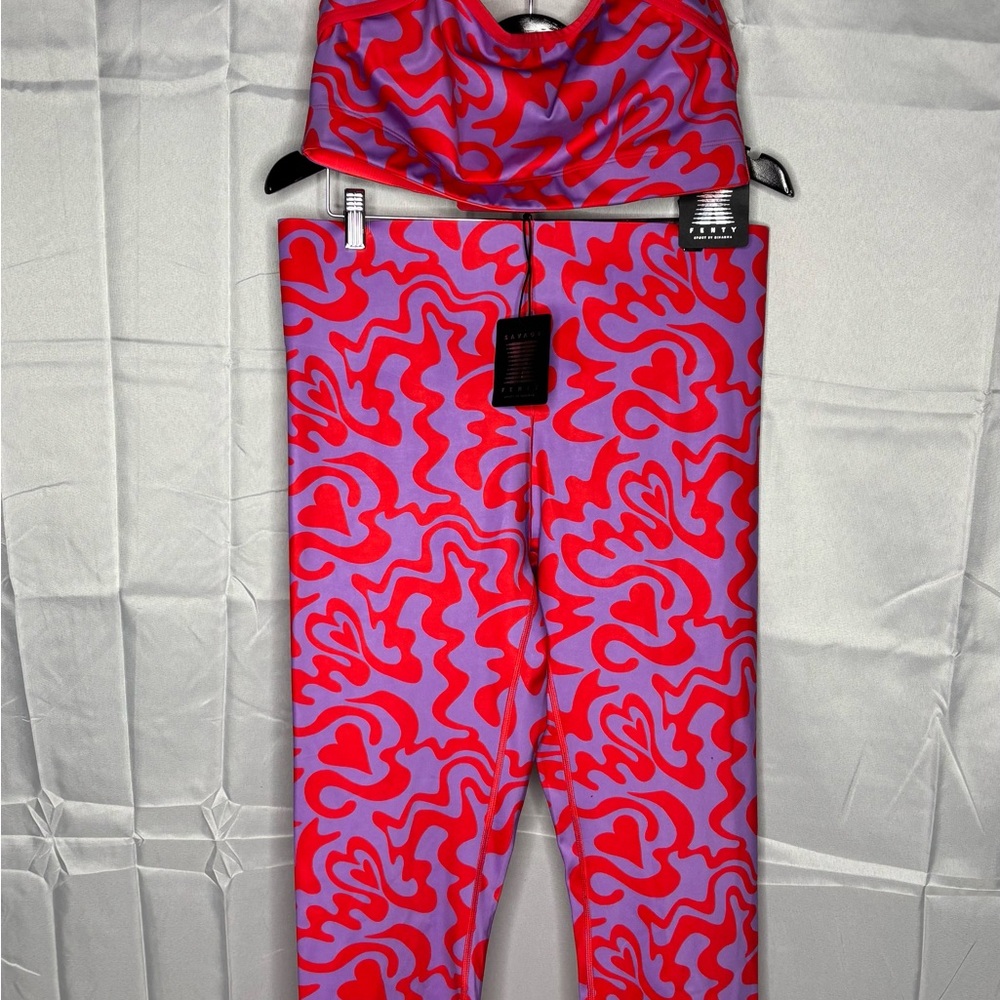Savage X Fenty Red and Purple Heart Activewear Set valentines drop size 18/20 - Picture 3 of 11